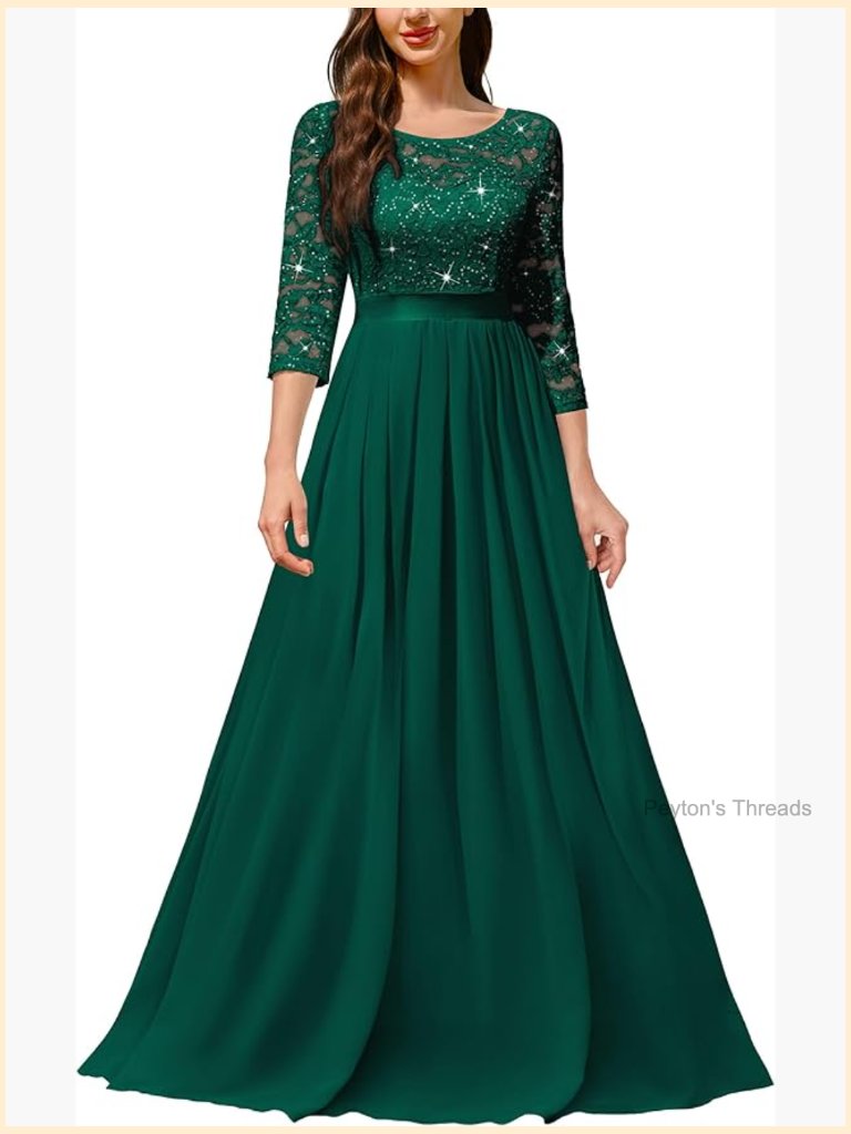 Classy Scoop Neck Sequin Floral Lace Maxi Dress
